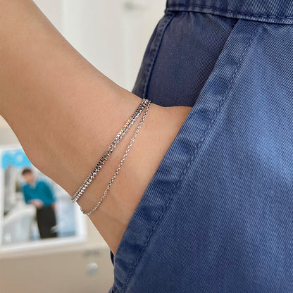 Layered Box Chain 925 Silver Bracelet