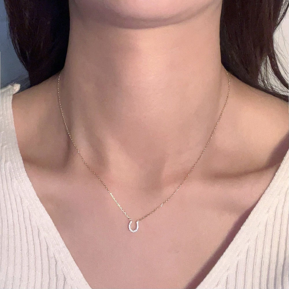 Horseshoe Tiny CZ Pendant 925 Silver Necklace