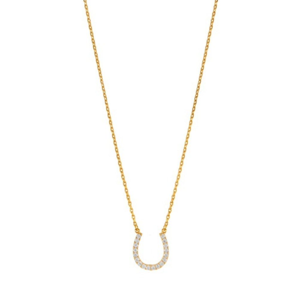 Horseshoe CZ Pendant 925 Silver Long Necklace