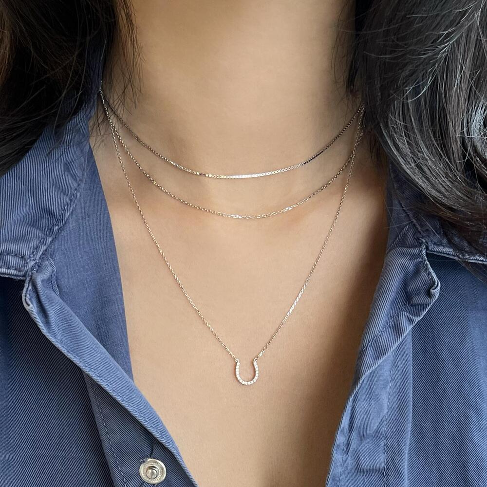 Horseshoe CZ Pendant 925 Silver Long Necklace