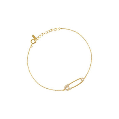 Safety Pin Cubic Zirconia CZ Charm Solid Silver Bracelet