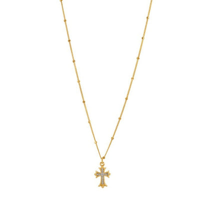 Cross Pendant Long Station Dot Chain Necklace
