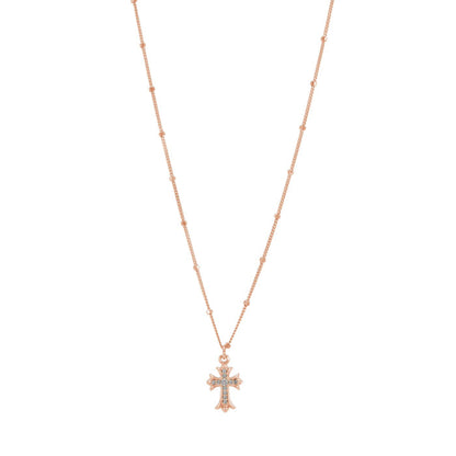 Cross Pendant Long Station Dot Chain Necklace