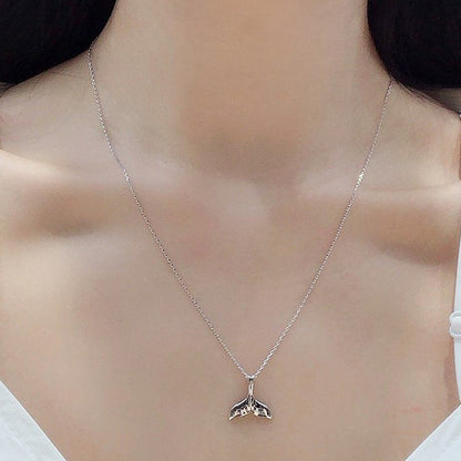 Whale Tail Charm 925 Silver Long Chain Necklace