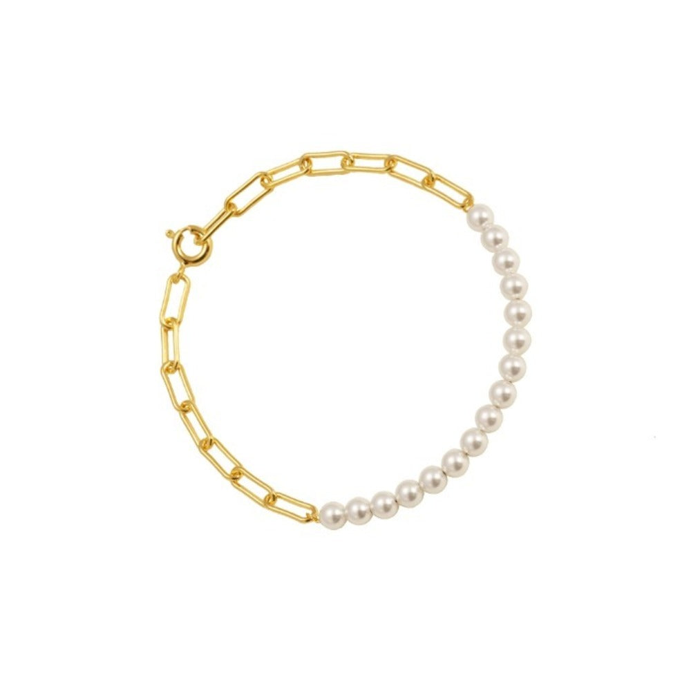 Half Paperclip Link Chain Half Pearl Bracelet