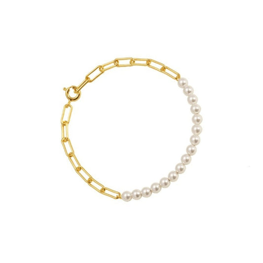 Half Paperclip Link Chain Half Pearl Bracelet