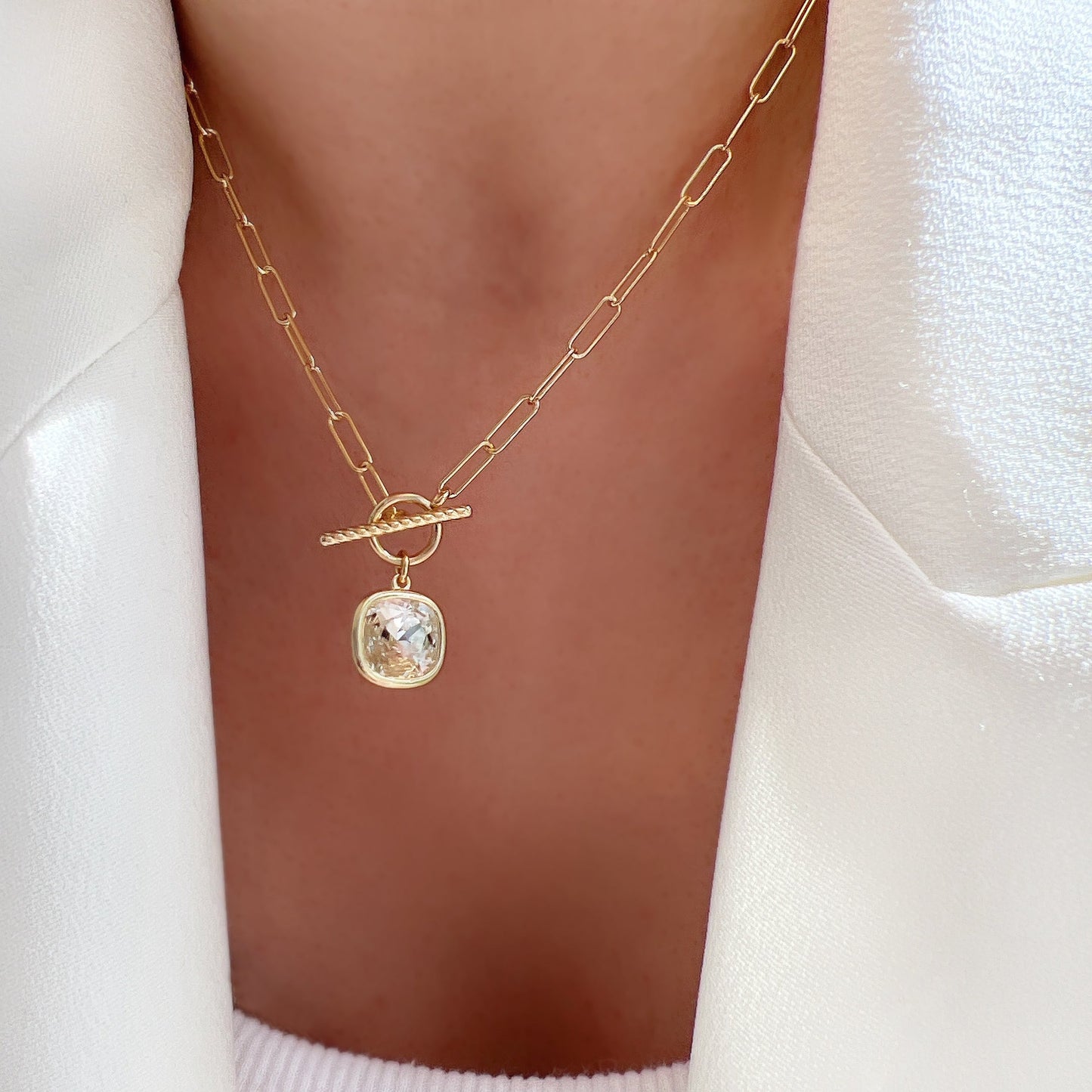 Toggle CZ Charm Paperclip Chain