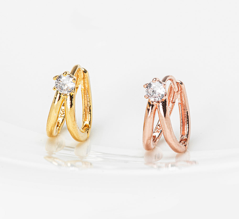 Double Line Mini Hoops CZ Earrings