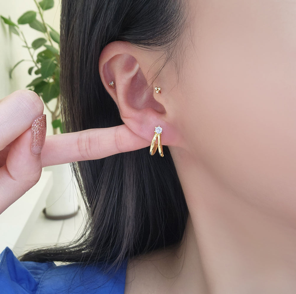Double Line Mini Hoops CZ Earrings