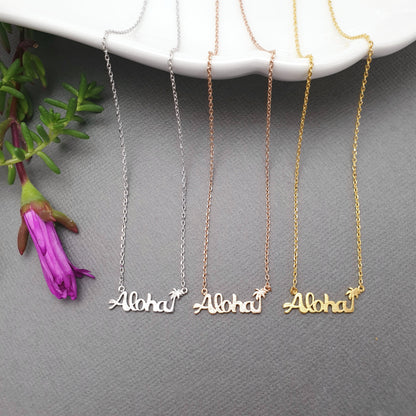 Hawaii Aloha Palm tree Letter Pendant Necklace