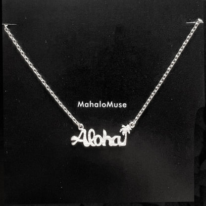 Hawaii Aloha Palm tree Letter Pendant Necklace