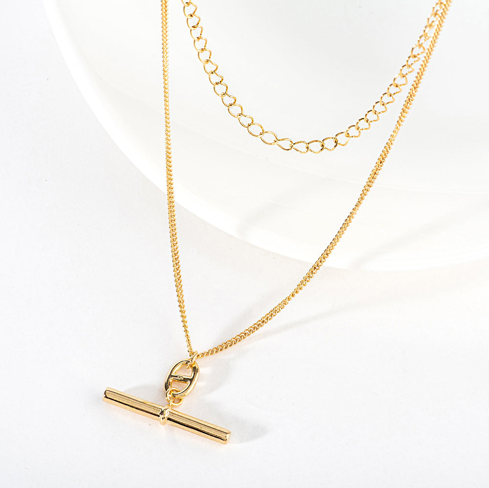 Layered Chain Bar Solid 925 Silver Necklace