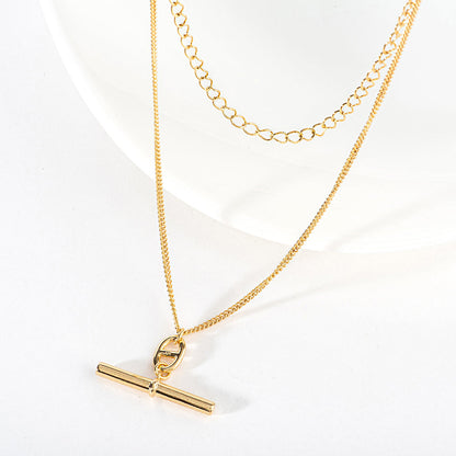 Layered Chain Bar Solid 925 Silver Necklace