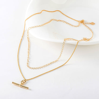 Layered Chain Bar Solid 925 Silver Necklace