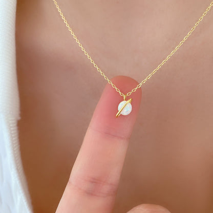Tiny Opal Stone Necklace Planet Universe