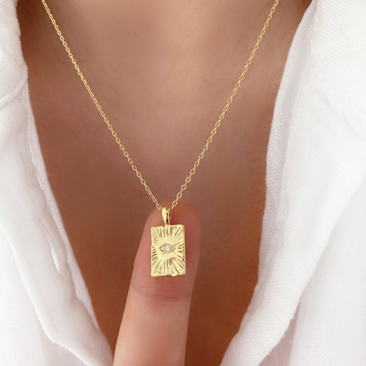 Square Rectangle Charm Hamsa eye Necklace