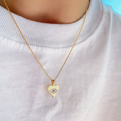 Heart Hamsa Eye Necklace Cubic Zirconia Charm