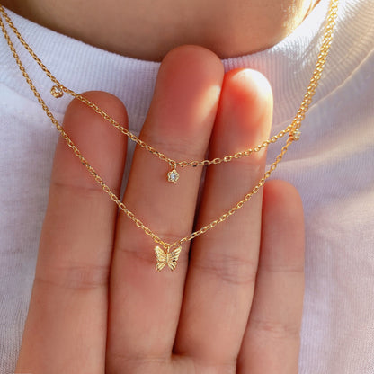 Layered Necklace Set Butterfly CZ Tiny Charm