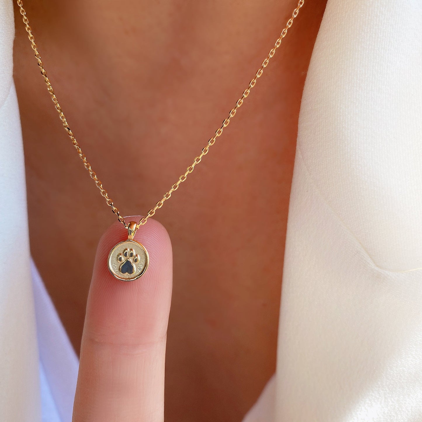 Dog Paw Tiny Small Disk Coin Necklace