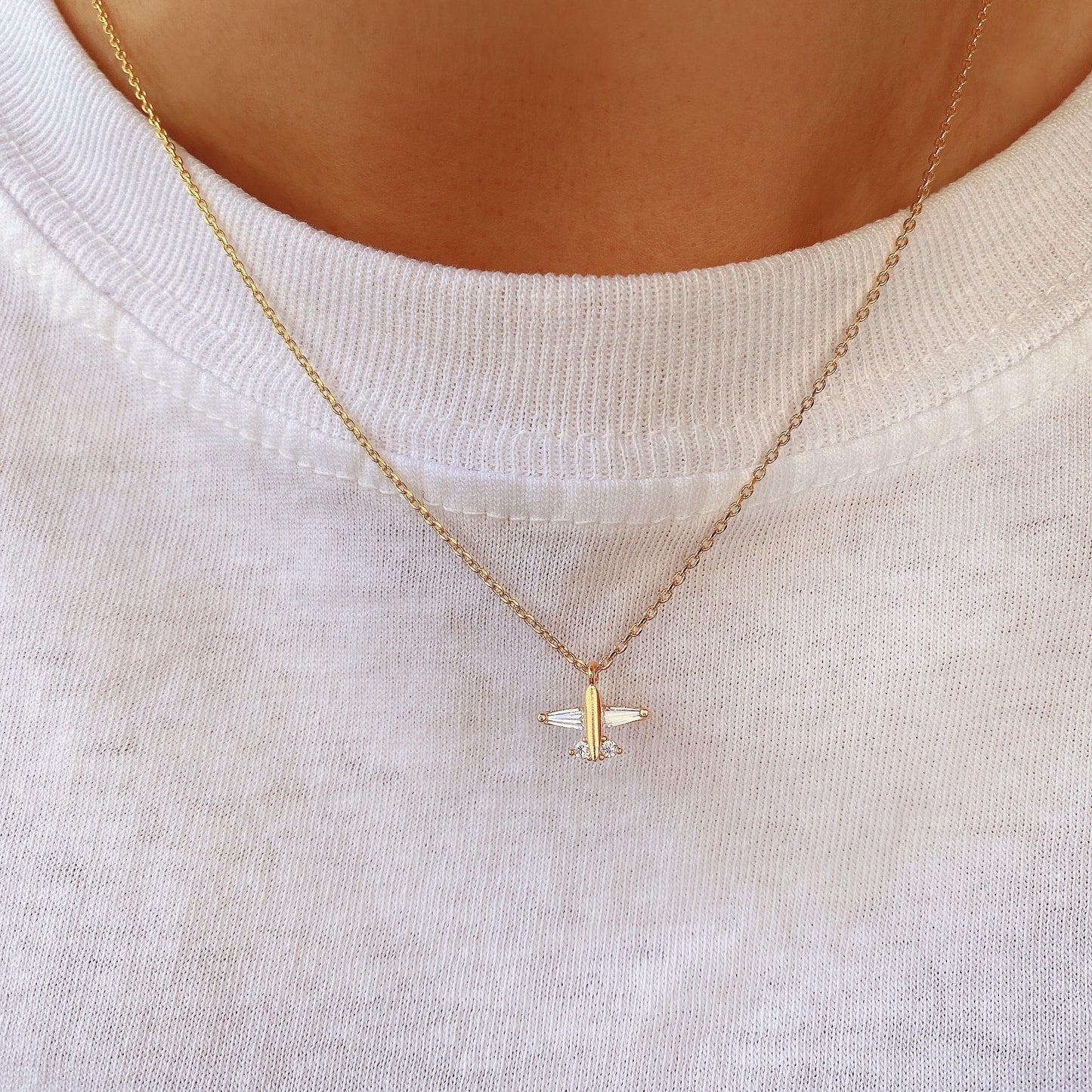 Airplane Charm Cubic Zirconia Necklace