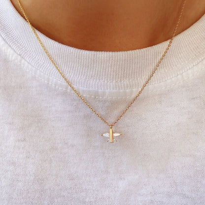 Airplane Charm Cubic Zirconia Necklace