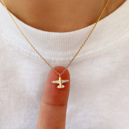 Airplane Charm Cubic Zirconia Necklace