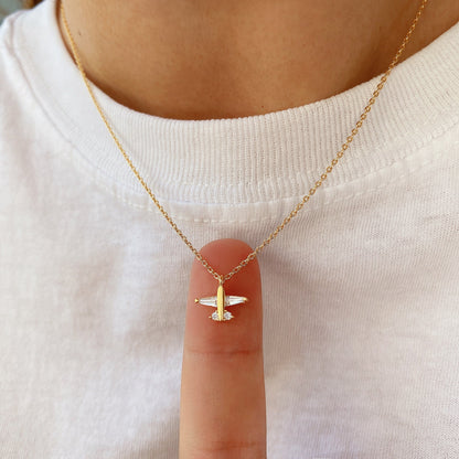 Airplane Charm Cubic Zirconia Necklace