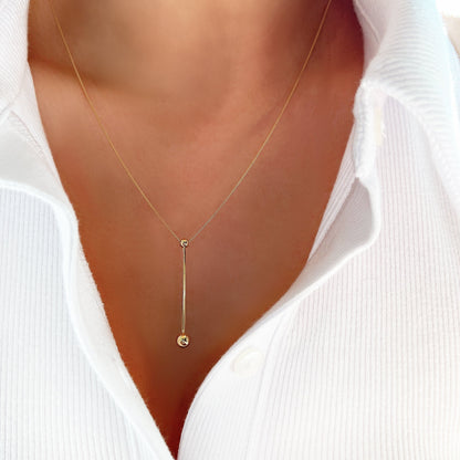 Lariat Y Tiny Ball Connected Necklace