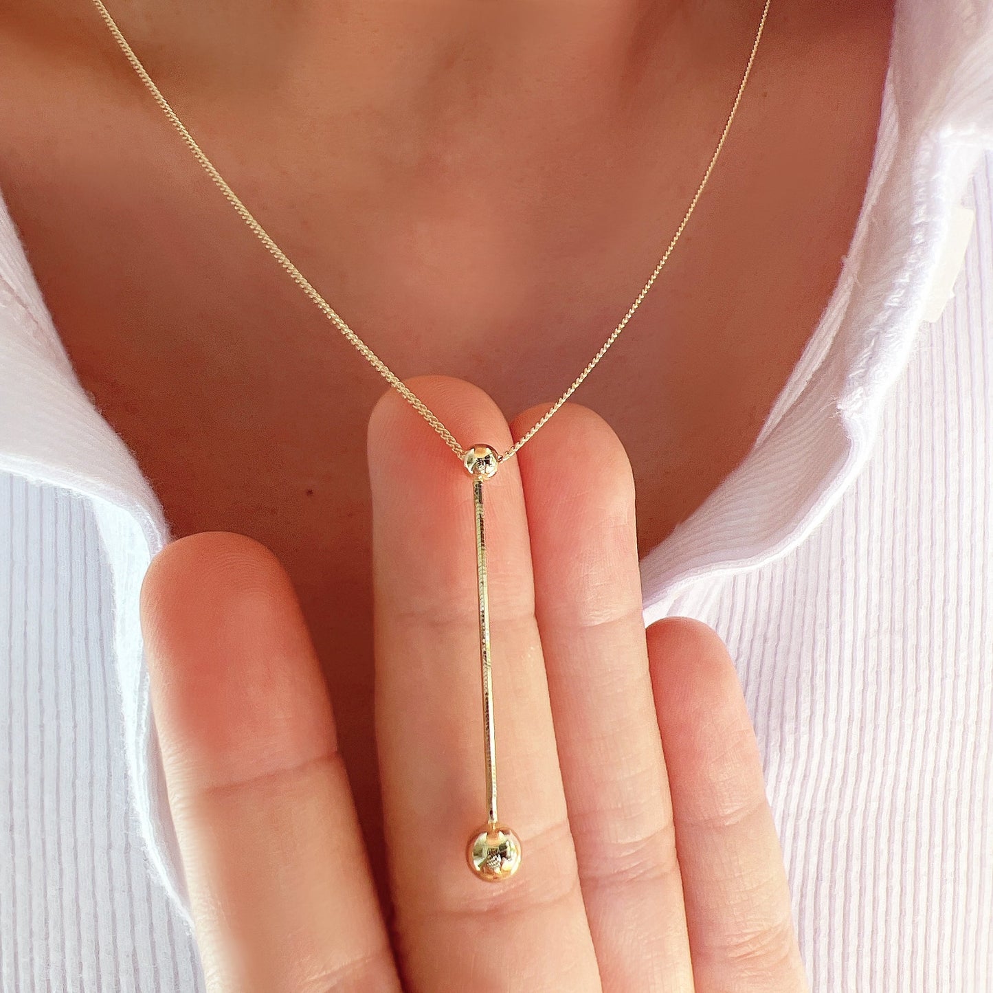 Lariat Y Tiny Ball Connected Necklace