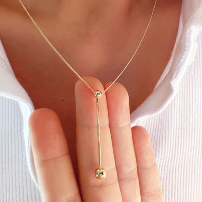 Lariat Y Tiny Ball Connected Necklace
