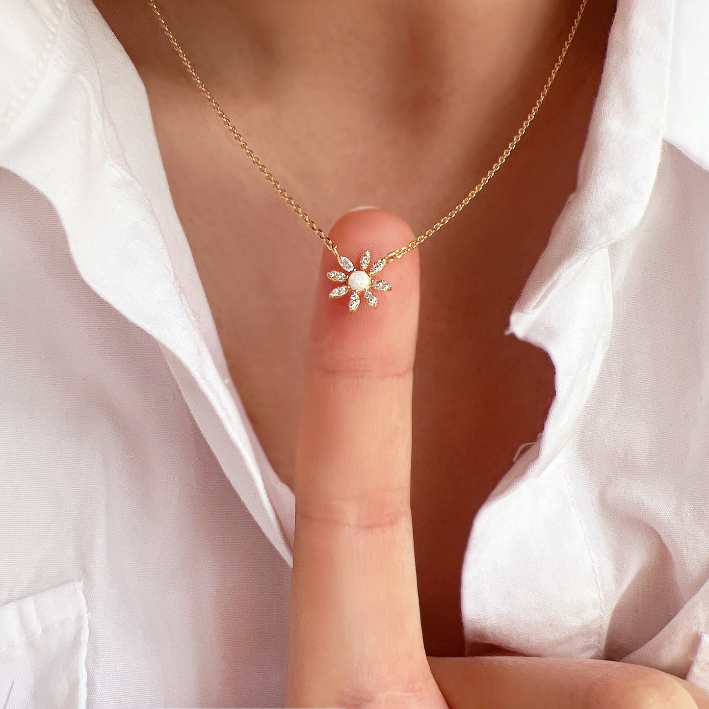 Flower Cubic Zirconia Opal Stud Stone Ring