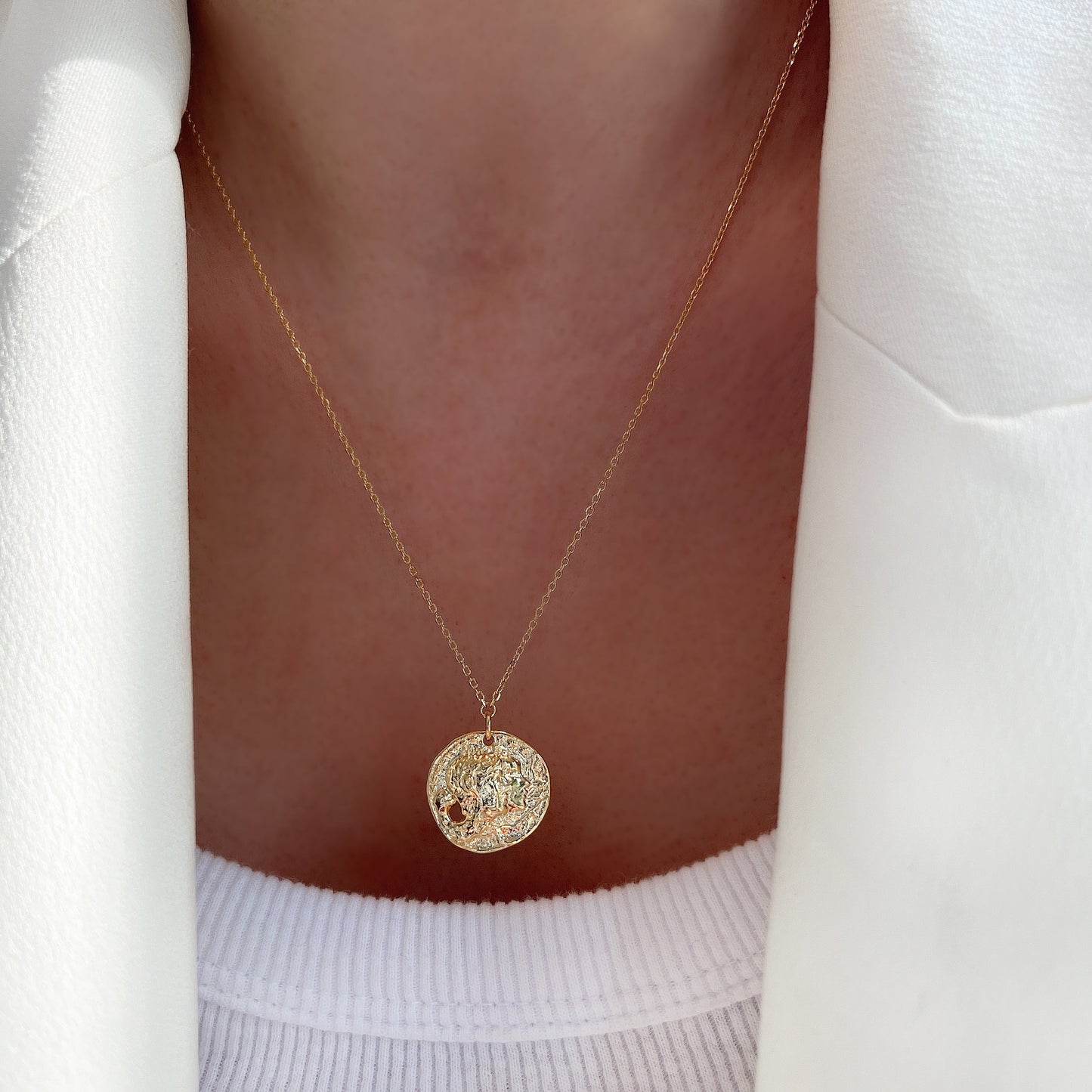 Medallion Irregular Punch Coin Disc Necklace