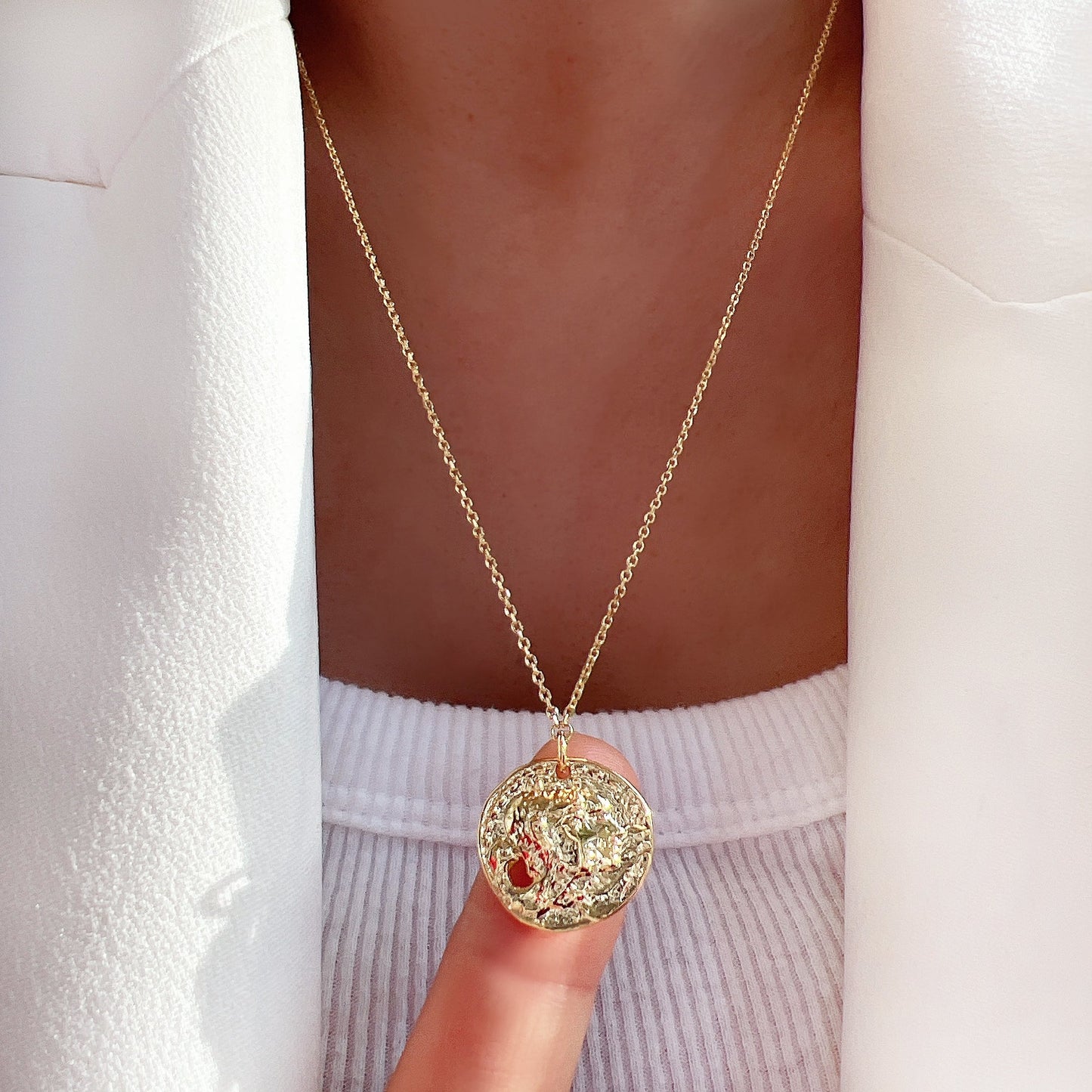 Medallion Irregular Punch Coin Disc Necklace