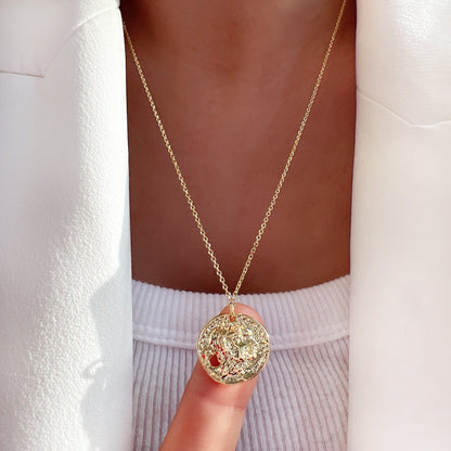 Medallion Irregular Punch Coin Disc Necklace