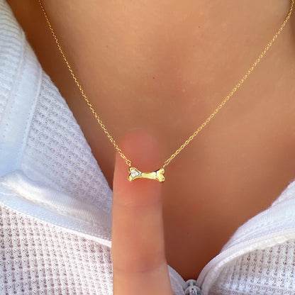 Mini Dog Bone Pendant Cubic Zirconia Necklace