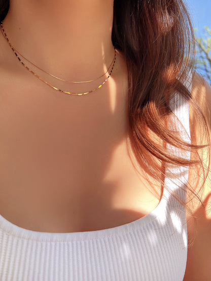 Layered Chain Set String Bar Solid 925 Silver Necklace