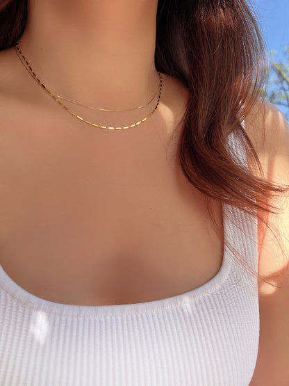 Layered Chain Set String Bar Solid 925 Silver Necklace