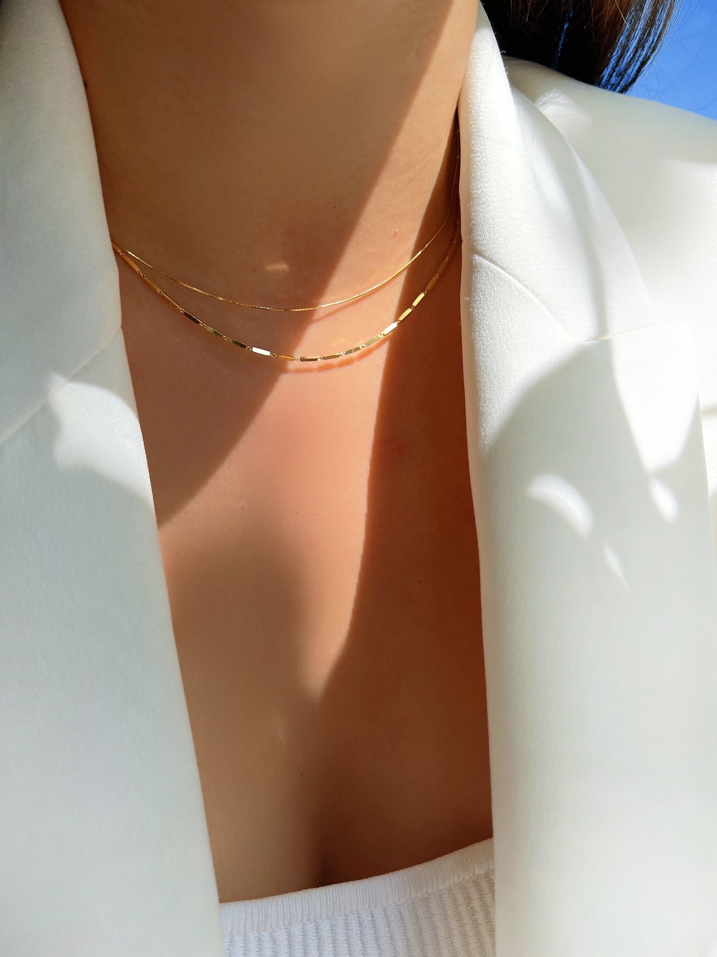 Layered Chain Set String Bar Solid 925 Silver Necklace