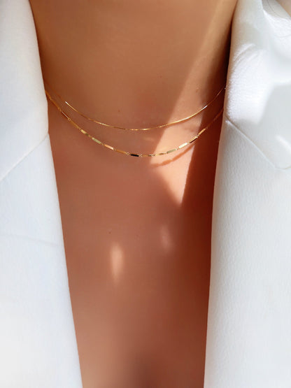 Layered Chain Set String Bar Solid 925 Silver Necklace