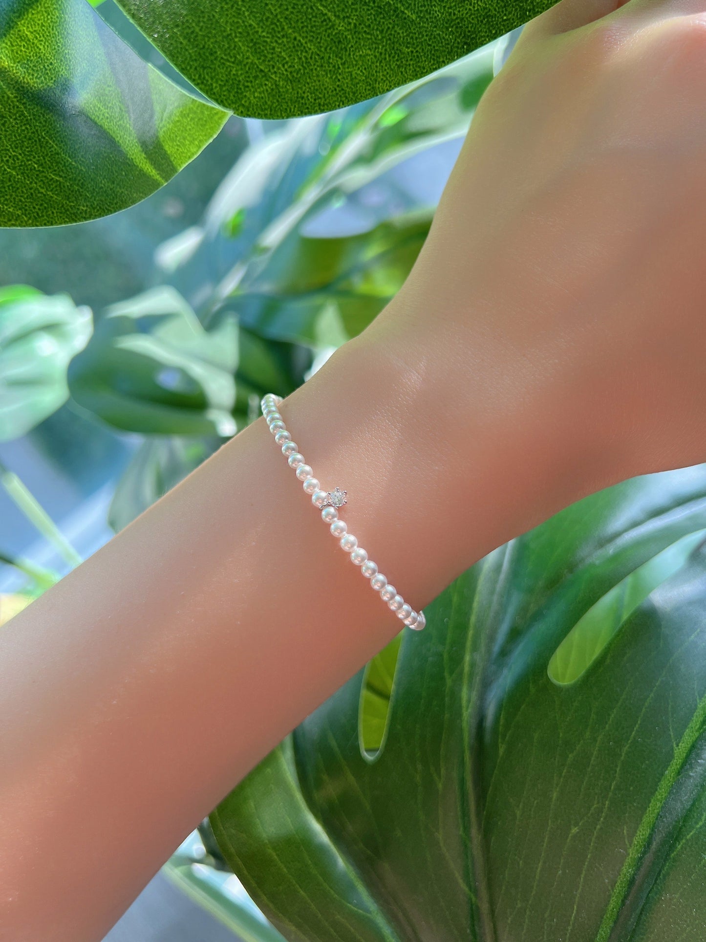 Freshwater Pearl CZ Charm Bracelet