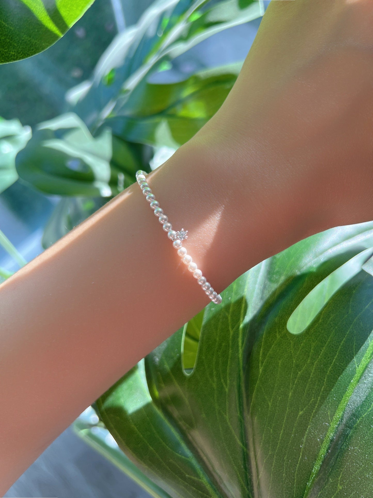 Freshwater Pearl CZ Charm Bracelet