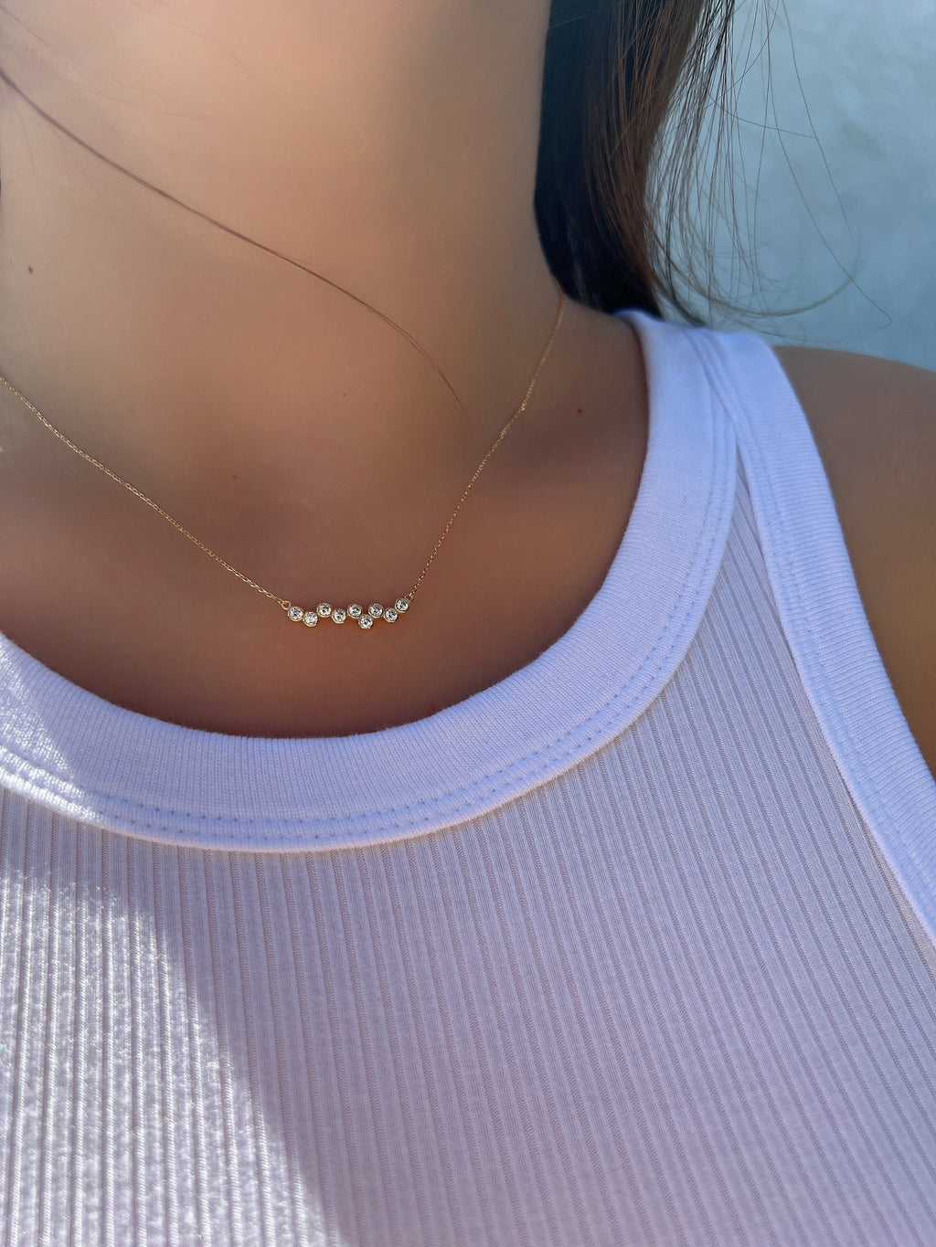 Bezel Cubic Zirconia Bar Solid Silver Necklace