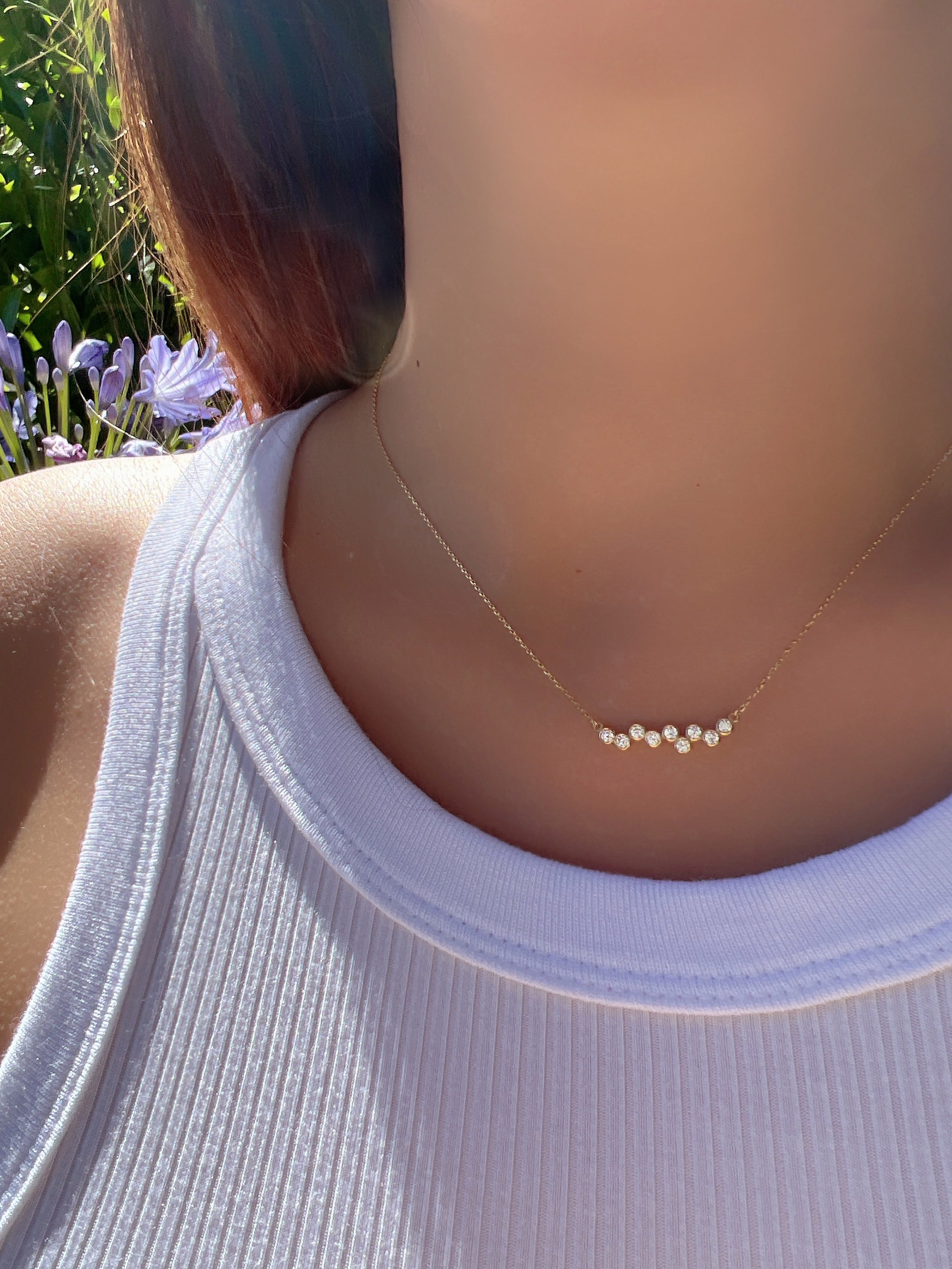 Bezel Cubic Zirconia Bar Solid Silver Necklace