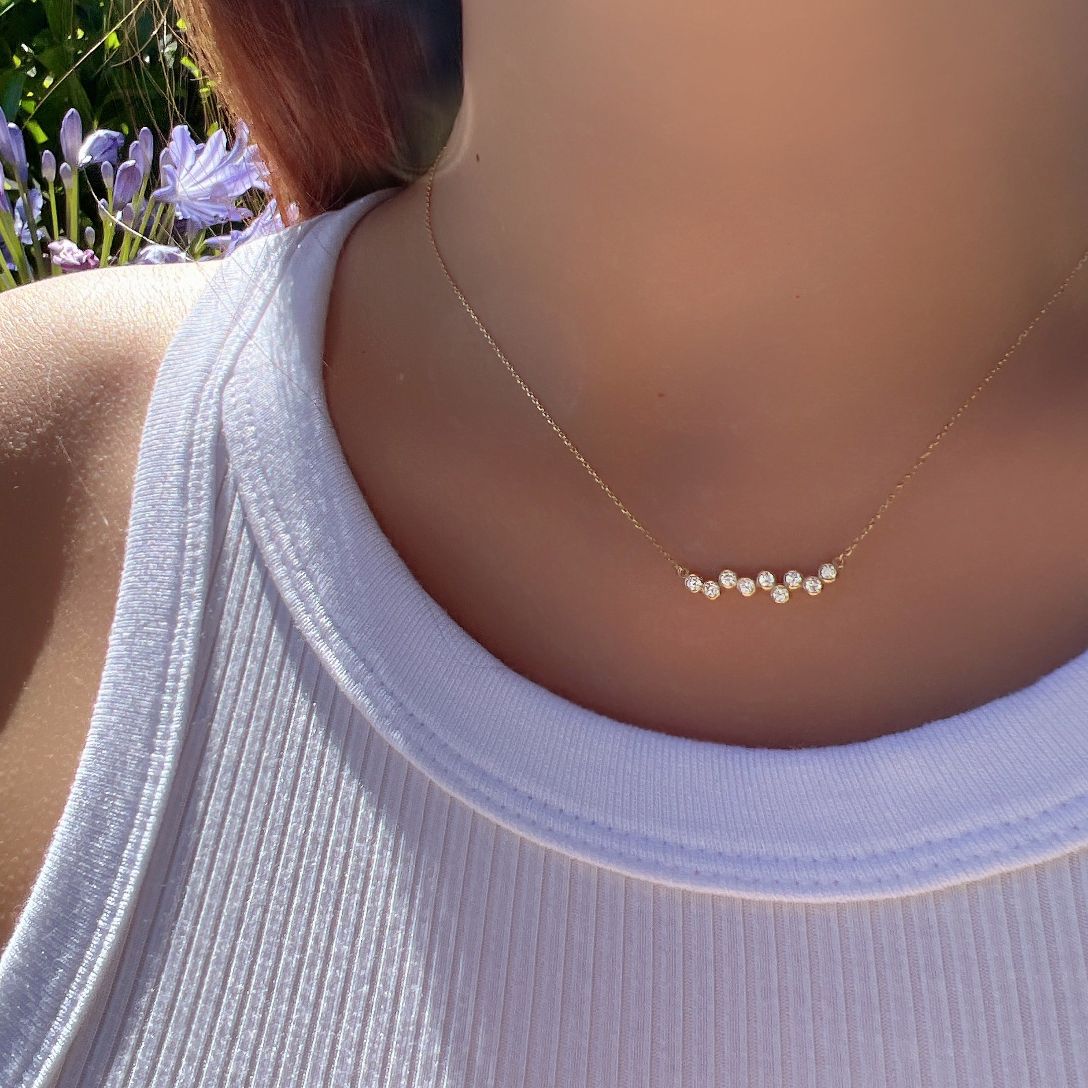 Bezel Cubic Zirconia Bar Solid Silver Necklace