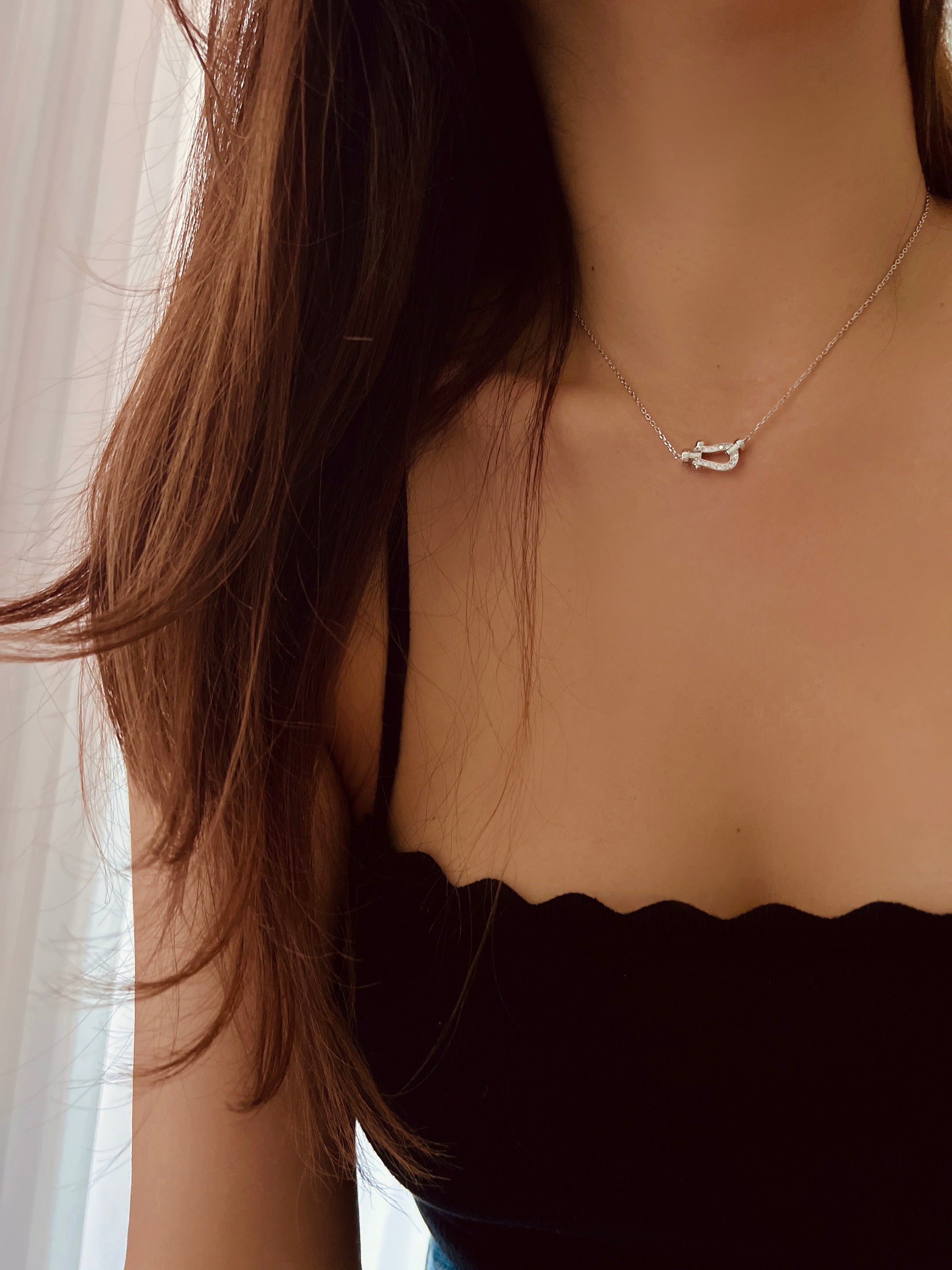 Horseshoe Sideways CZ Pendant 925 Necklace