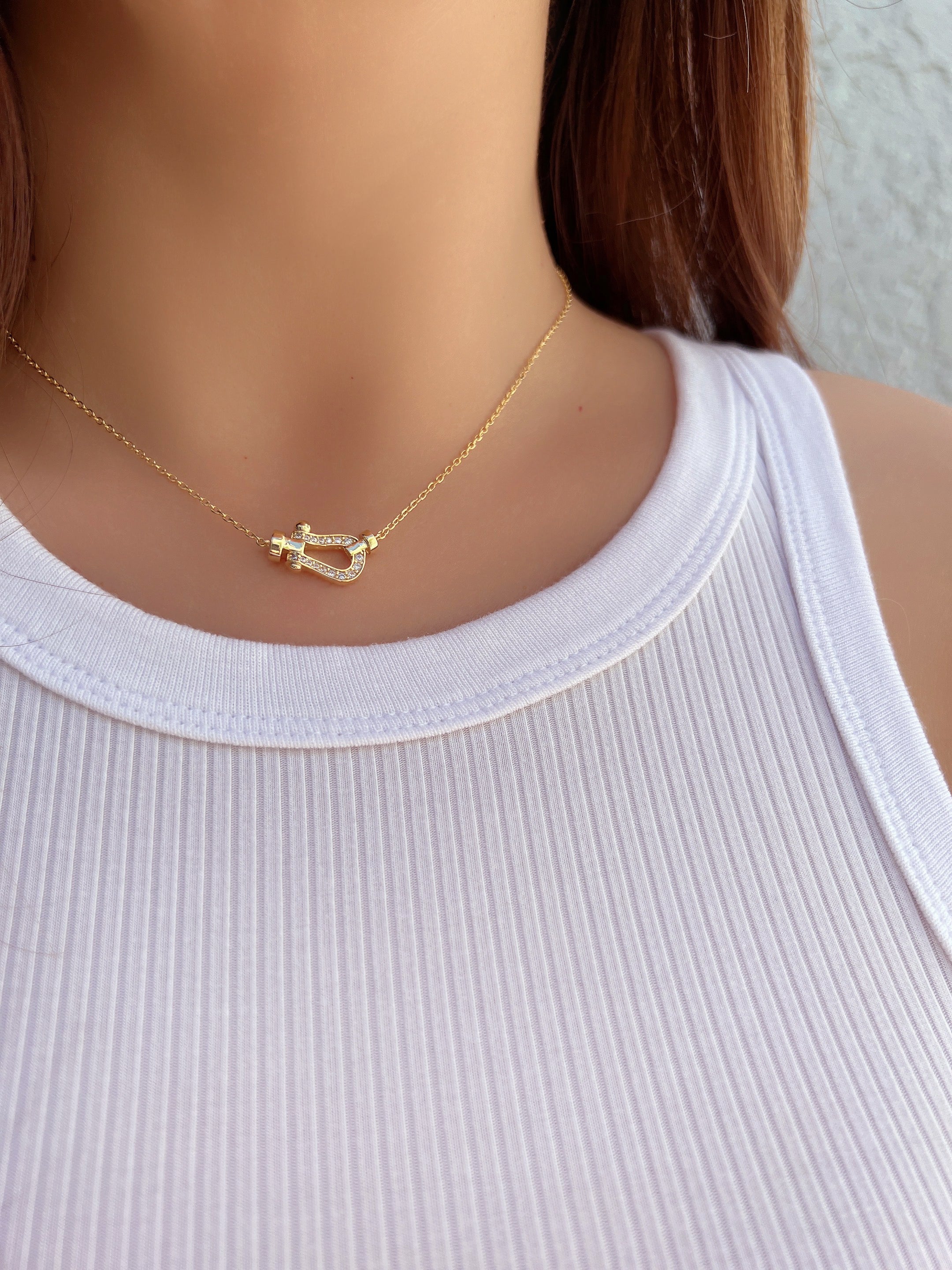 Horseshoe Sideways CZ Pendant 925 Necklace