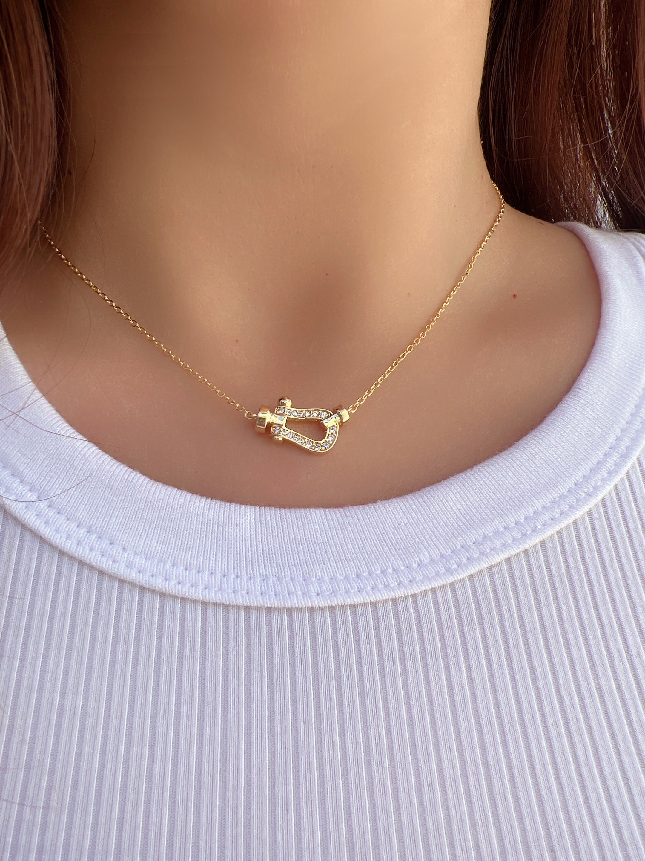 Horseshoe Sideways CZ Pendant 925 Necklace