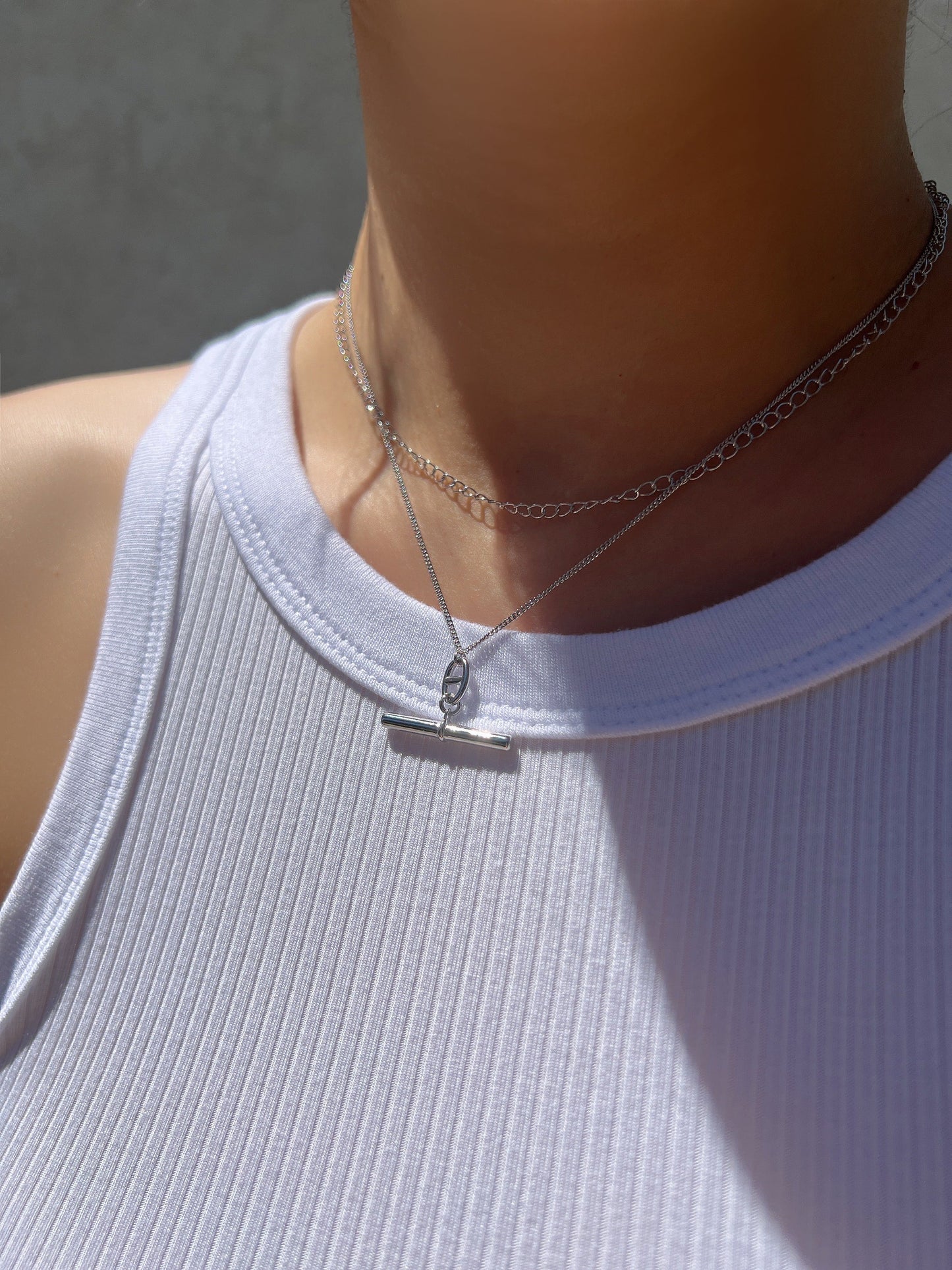 Layered Chain Bar Solid 925 Silver Necklace