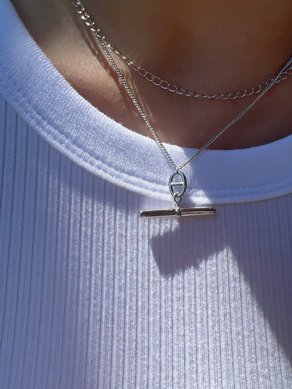 Layered Chain Bar Solid 925 Silver Necklace