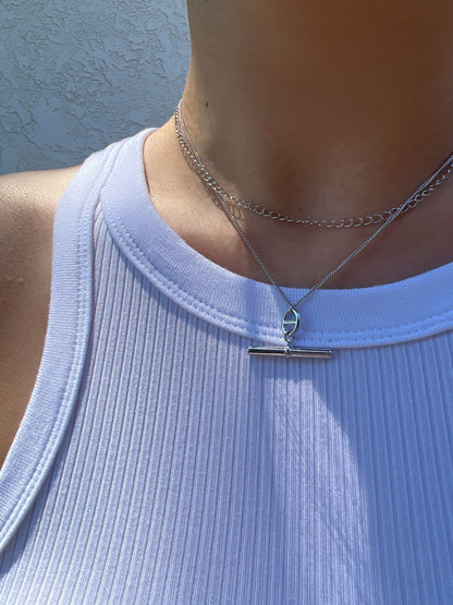 Layered Chain Bar Solid 925 Silver Necklace